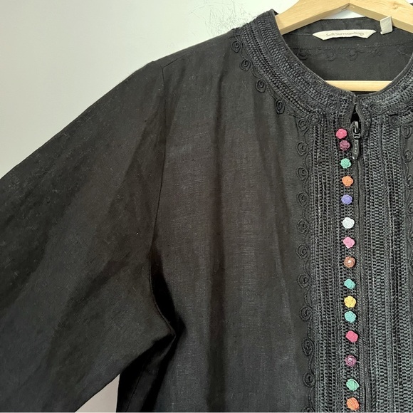 Soft Surroundings Desert Linen Tunic Top Black Embroidered Classic Playful Chic - Picture 7 of 15